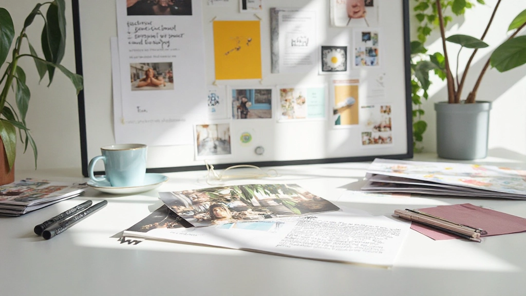Vision board werkruimte met creatieve materialen en visualisatie-inspiratie