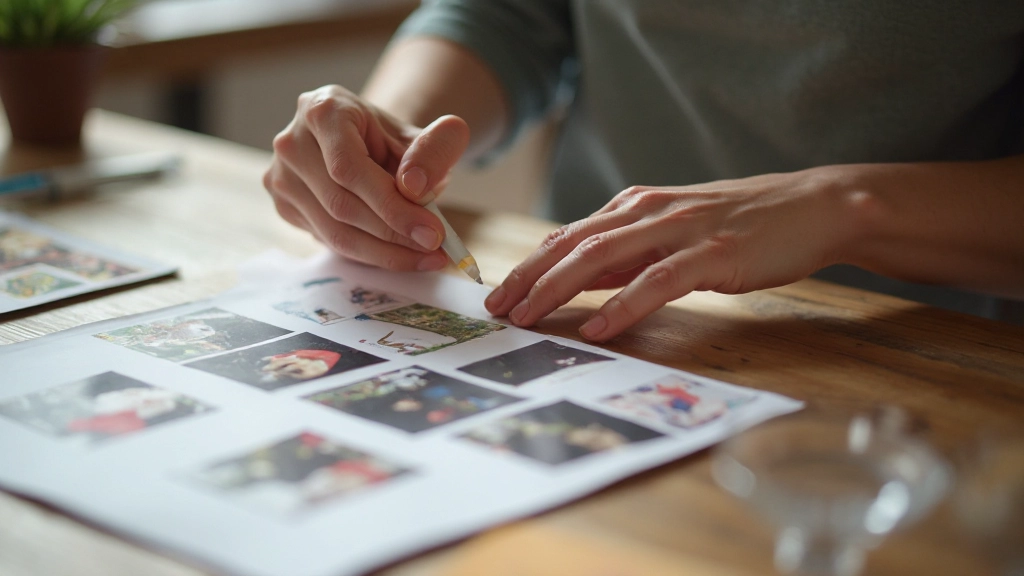 Handen die magazine-plaatjes op een visionboard plakken met lijmstift