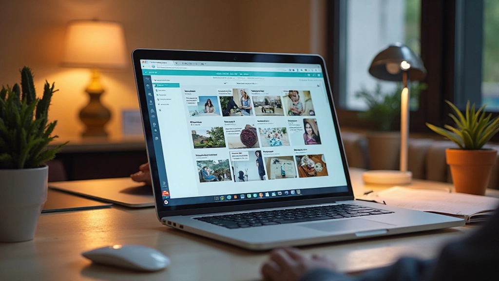 Digitaal visionboard op een laptop of tablet scherm gemaakt in Canva of Pinterest met georganiseerde afbeeldingen