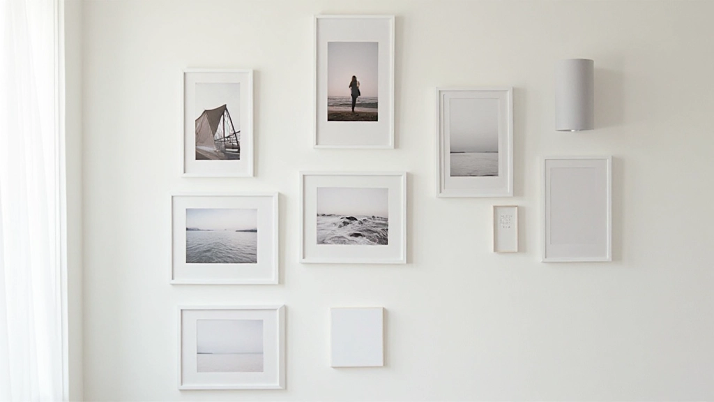 Minimalistisch visionboard met slechts enkele zorgvuldig gekozen afbeeldingen met veel witruimte en elegante layout